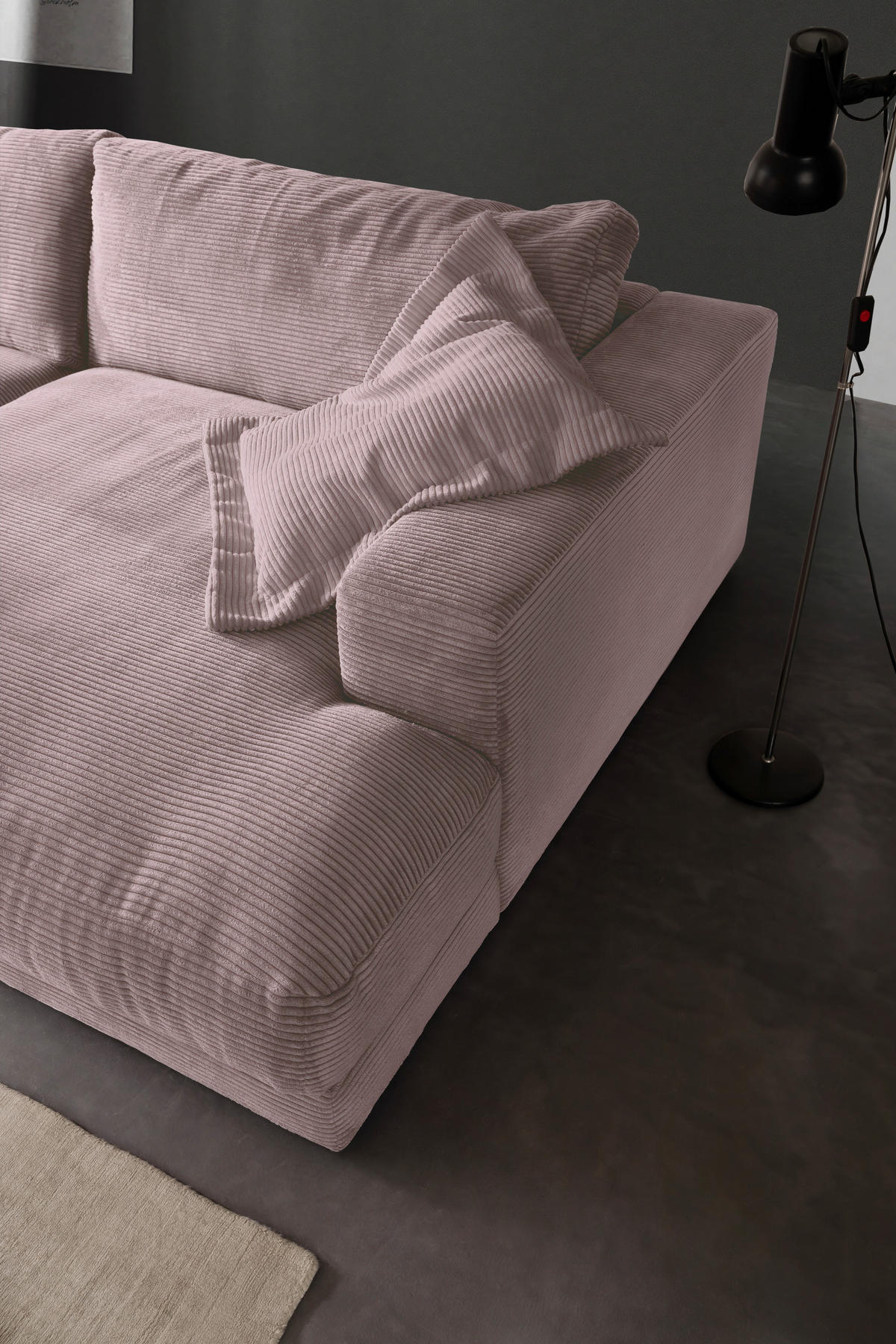 MEGASOFA in Cord Rosa  - Schwarz/Rosa, Design, Kunststoff/Textil (290/86/170cm) - Pure Home Lifestyle
