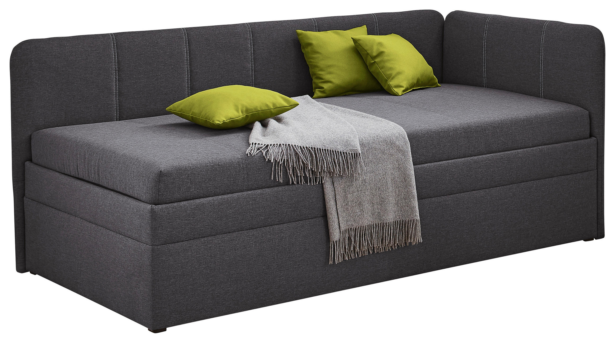 POLSTERLIEGE Webstoff Anthrazit  - Birkefarben/Anthrazit, KONVENTIONELL, Holz/Kunststoff (90/200cm) - Carryhome