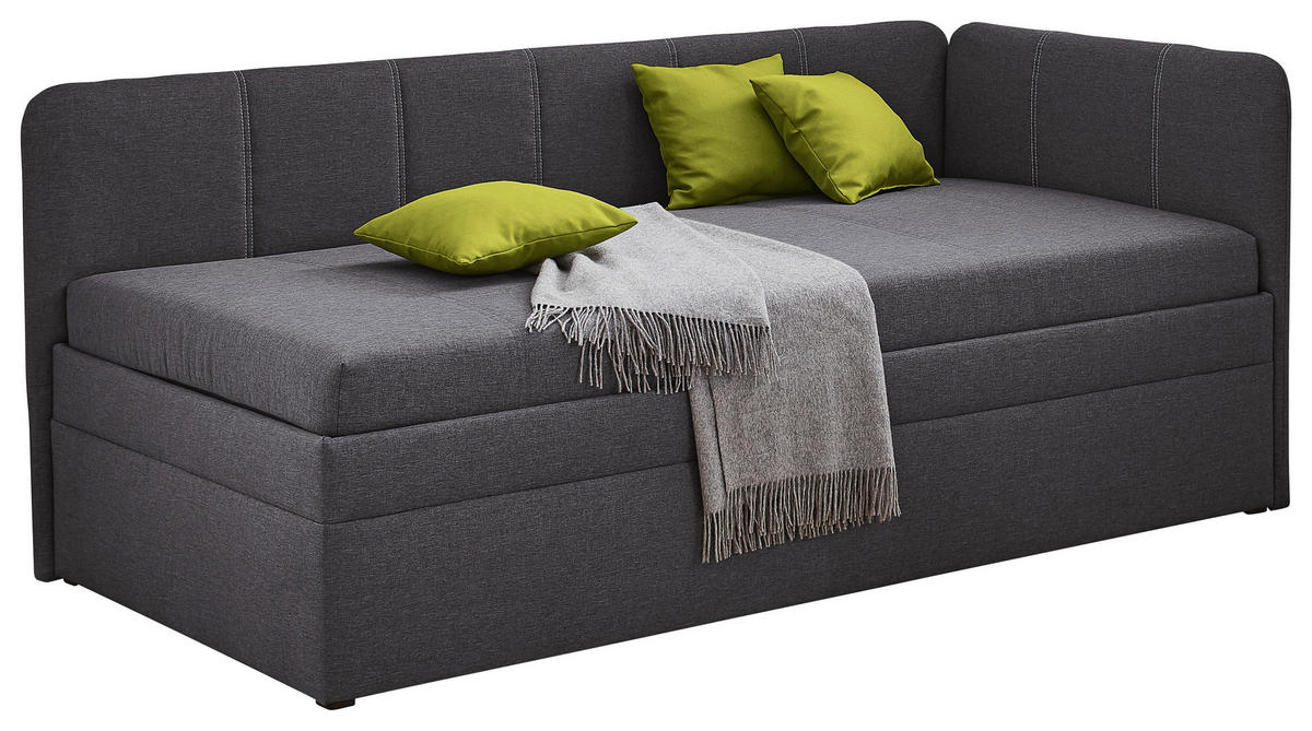 POLSTERLIEGE Webstoff Anthrazit  - Birkefarben/Anthrazit, KONVENTIONELL, Holz/Kunststoff (90/200cm) - Carryhome