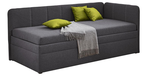 POLSTERLIEGE Webstoff Anthrazit  - Birkefarben/Anthrazit, KONVENTIONELL, Holz/Kunststoff (90/200cm) - Carryhome