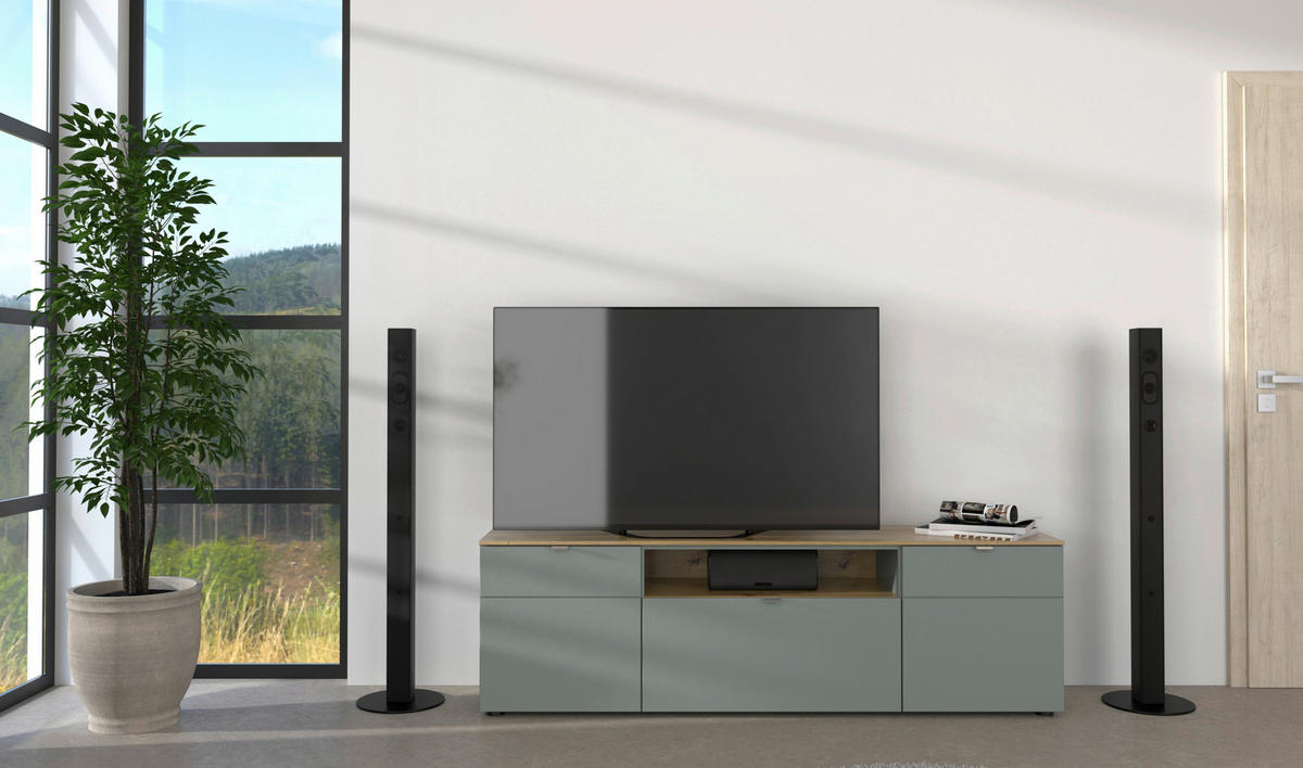 LOWBOARD  in 180/55/41 cm  - Schilfgrün/Silberfarben, Design, Holzwerkstoff/Metall (180/55/41cm)