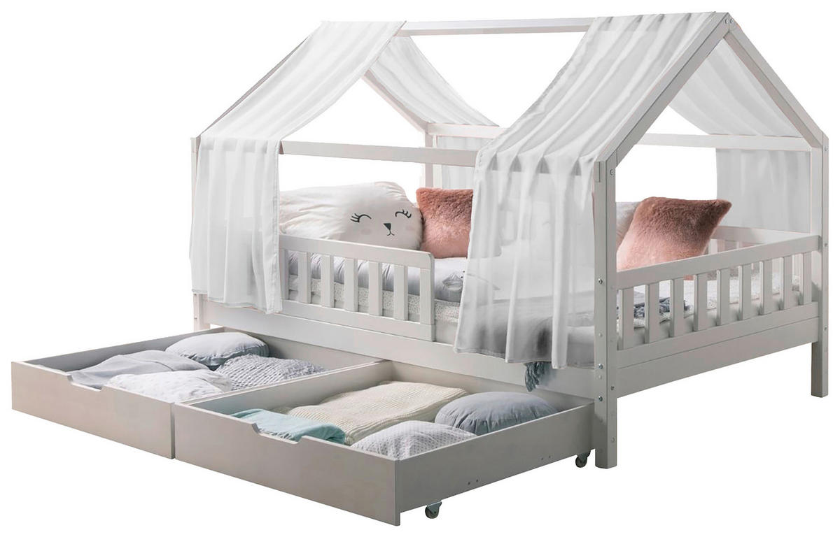 HAUSBETT 100/200 cm,  in Weiß  - Naturfarben/Weiß, MODERN, Holz/Textil (100/200cm) - MID.YOU