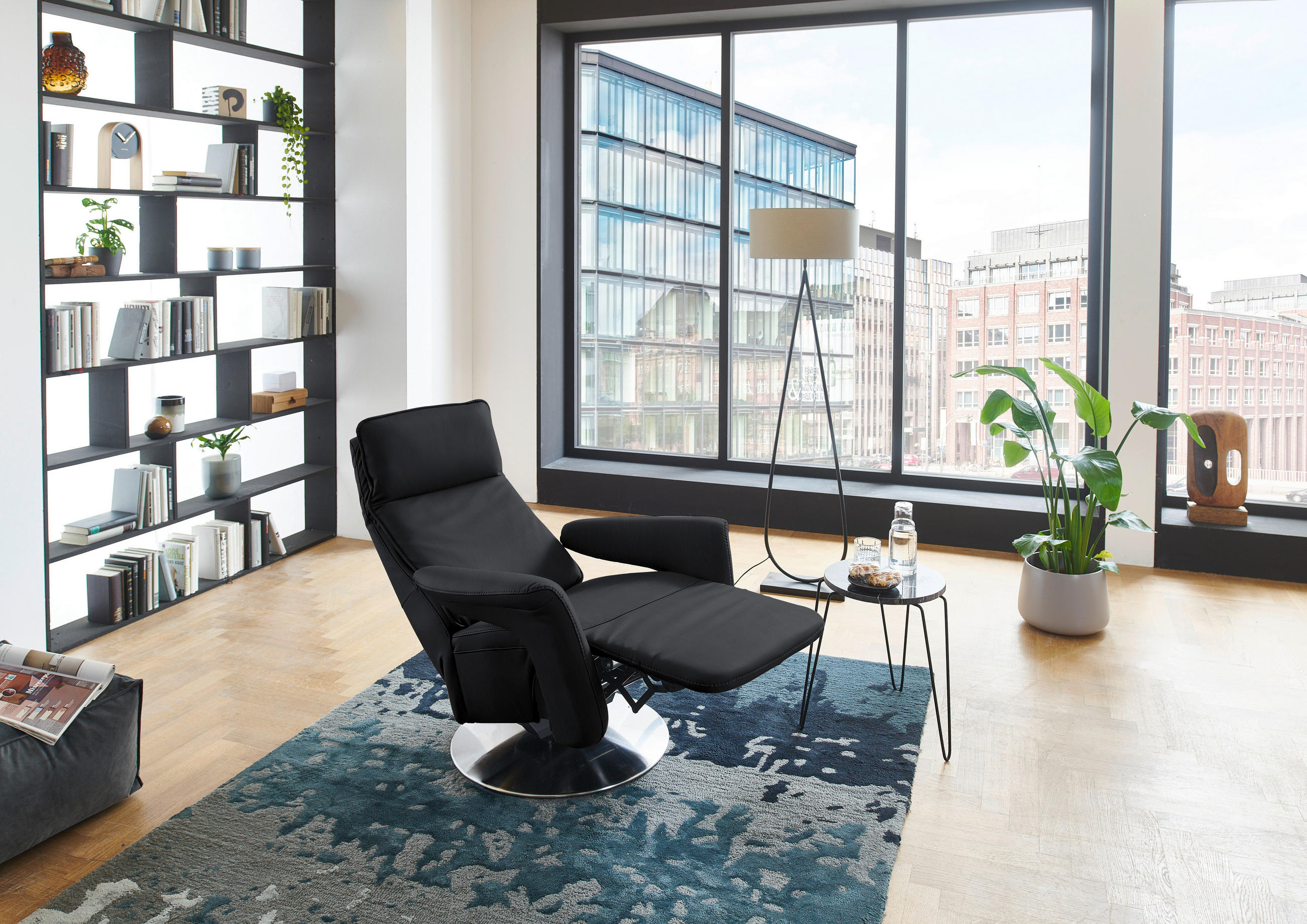 RELAXSESSEL in Leder Anthrazit  - Edelstahlfarben/Anthrazit, Design, Leder/Metall (83/112/87-174cm) - Valdera