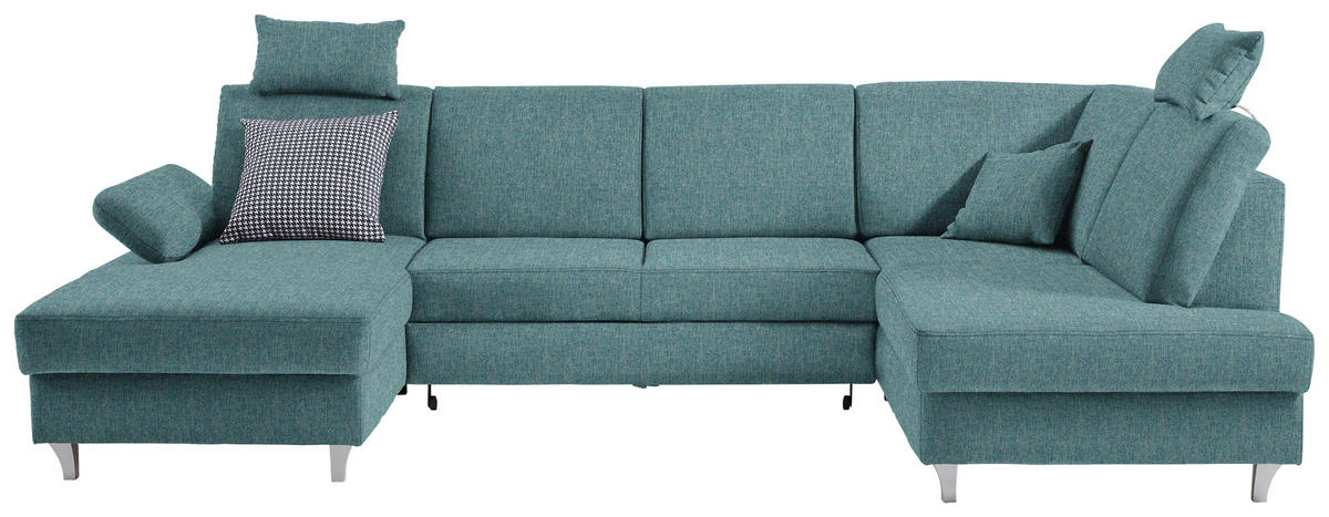 WOHNLANDSCHAFT in Webstoff Türkis  - Türkis/Silberfarben, Konventionell, Holz/Textil (167/322/186cm) - Cantus