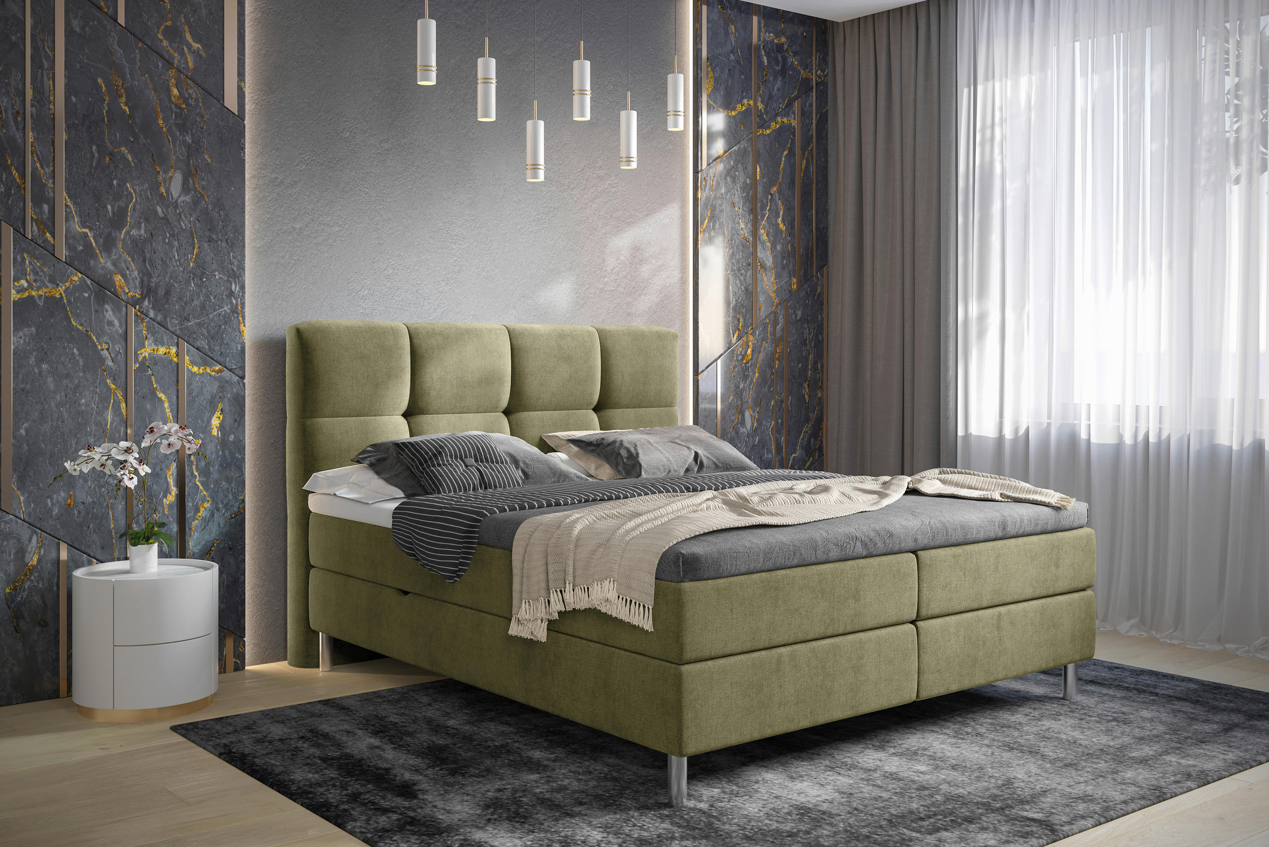 BOXBETT 160/200 cm  in Olivgrün  - Chromfarben/Olivgrün, Modern, Holz/Holzwerkstoff (160/200cm) - Esposa