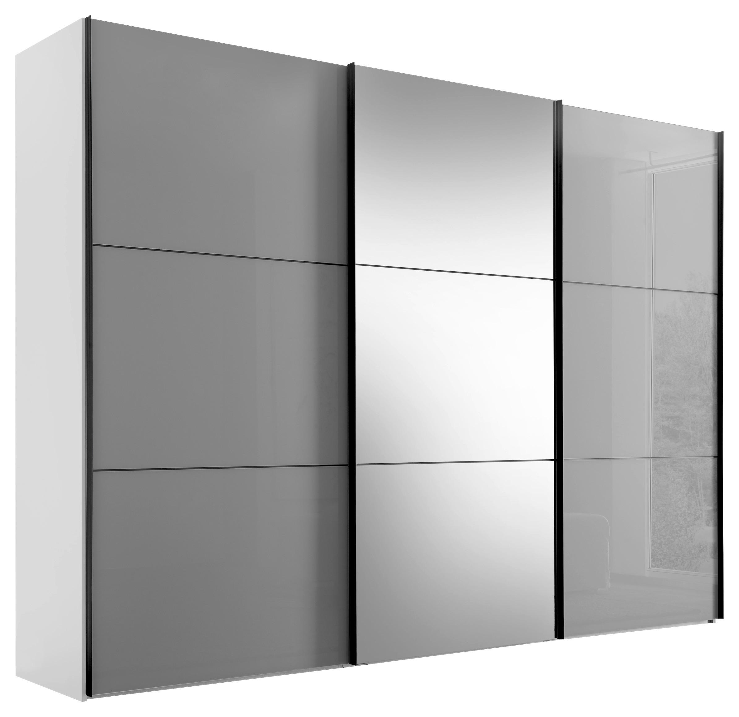 SCHWEBETÜRENSCHRANK 298/222/68 cm 3-türig Weiß, Hellgrau  - Hellgrau/Schwarz, KONVENTIONELL, Glas/Holzwerkstoff (298/222/68cm) - Moderano