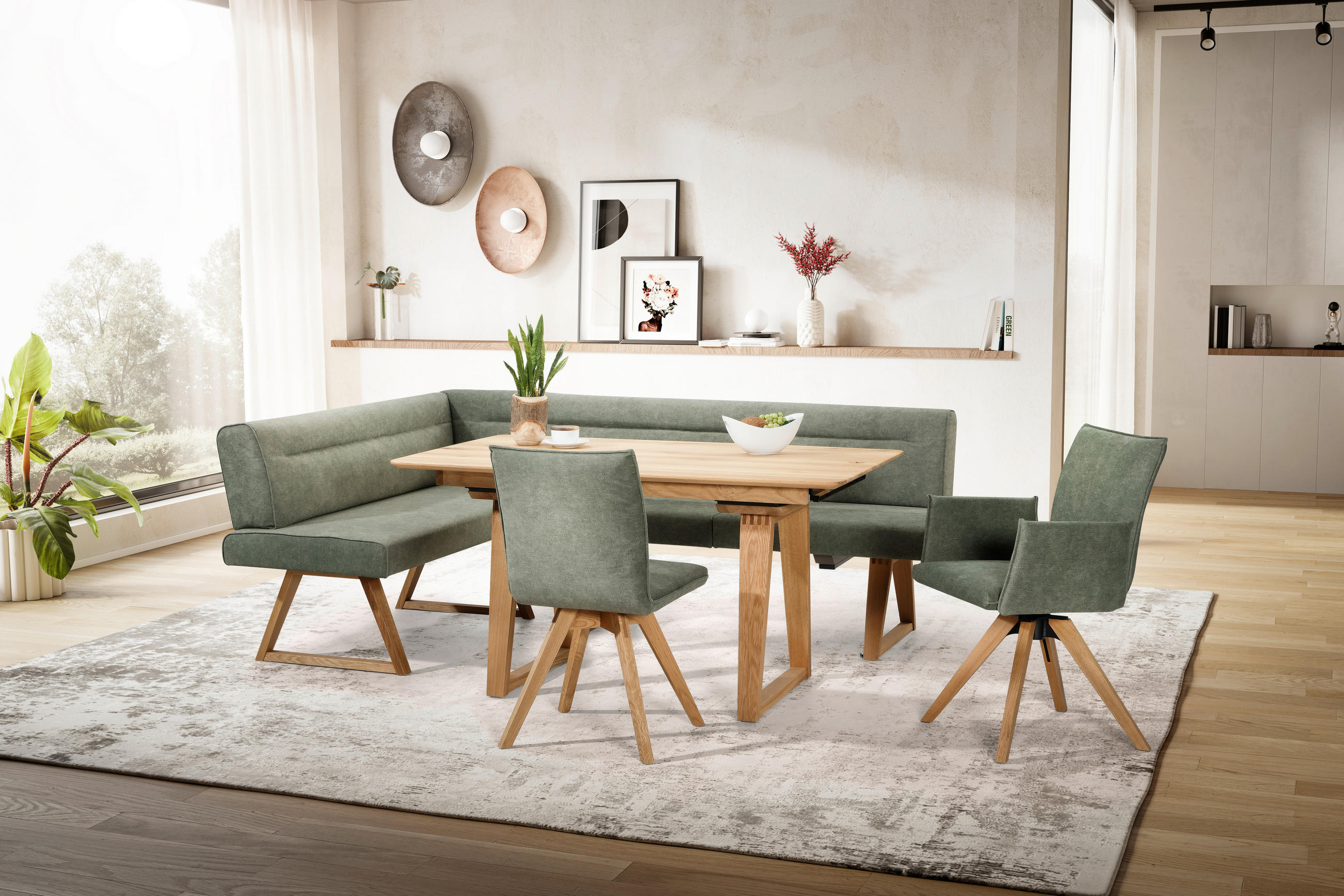 STUHL Samt Grün, Eichefarben Wildeiche massiv - Eichefarben/Grün, KONVENTIONELL, Holz/Textil (60/91/61cm) - Moderano