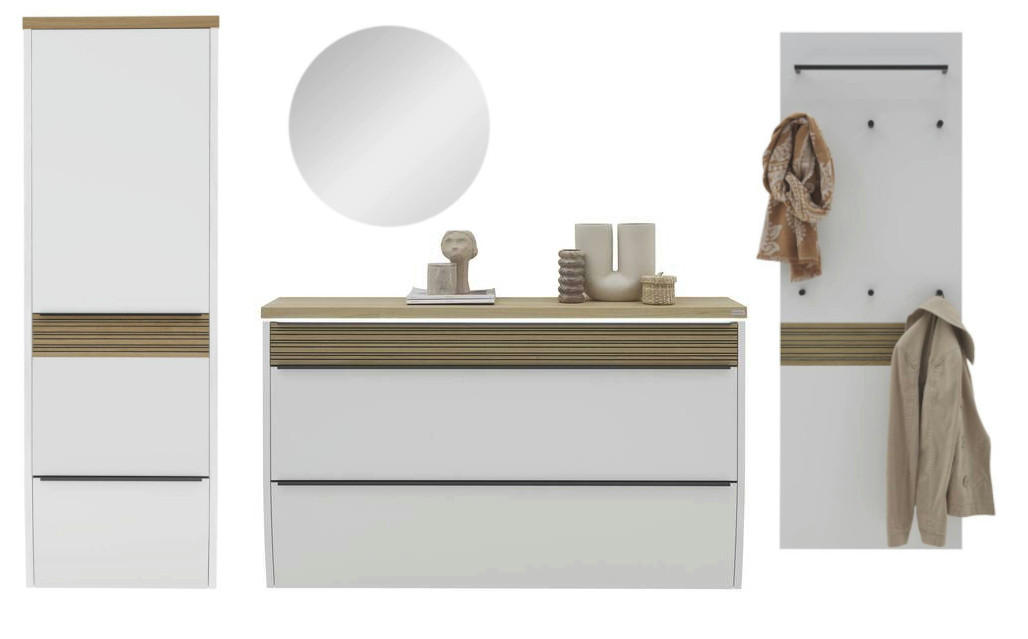 GARDEROBE 4-teilig  in 305/187/31 cm  - Eichefarben/Weiß, Design, Holz/Holzwerkstoff (305/187/31cm) - Dieter Knoll