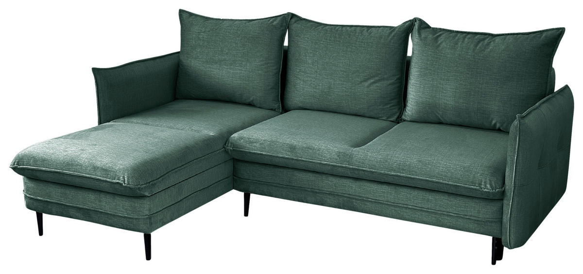 ECKSOFA Mintgrün Flachgewebe  - Schwarz/Mintgrün, Design, Holz/Kunststoff (170/235cm) - MID.YOU