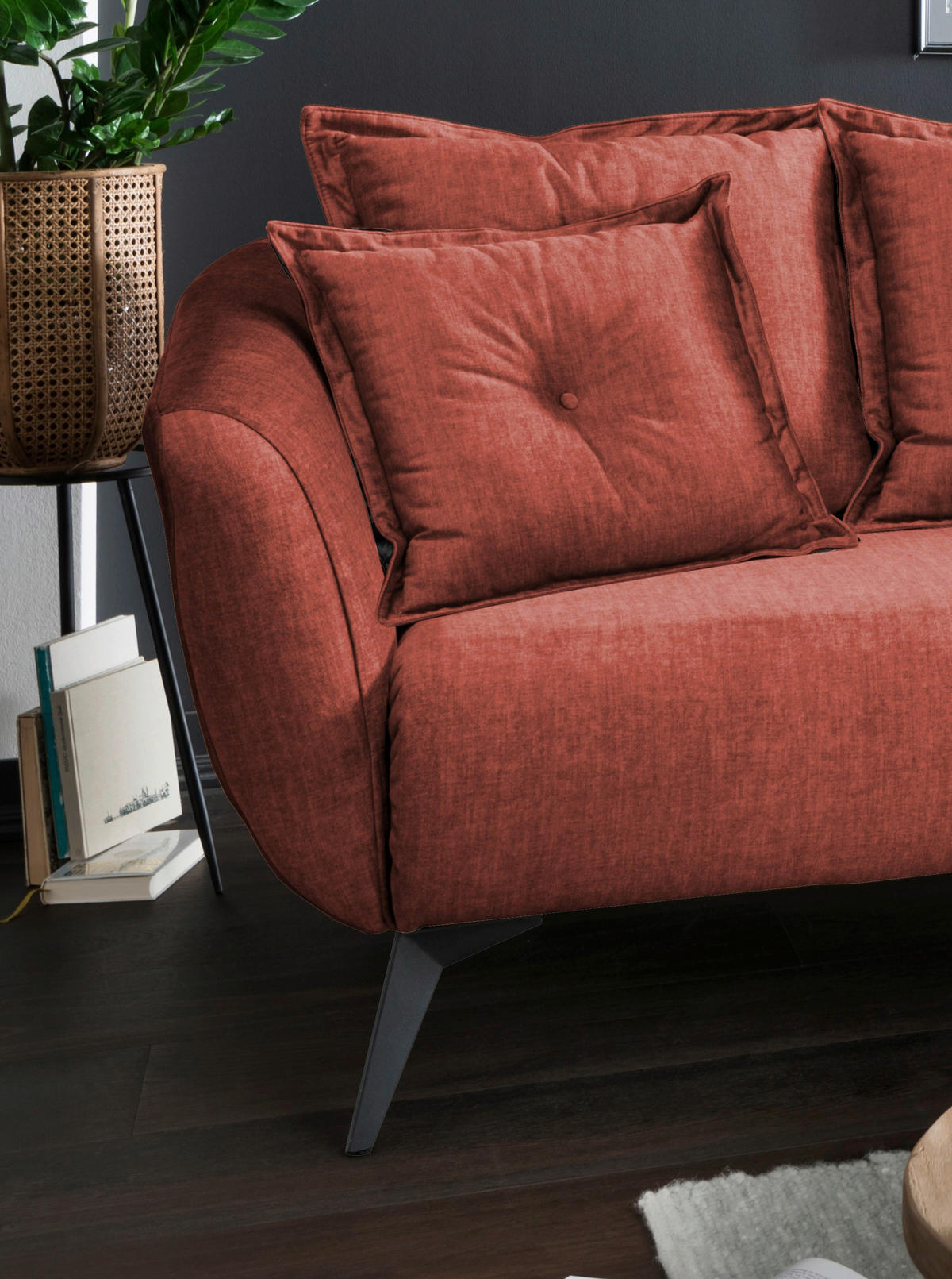 ECKSOFA in Velours Koralle  277/162 cm  - Koralle/Schwarz, MODERN, Holz/Textil (277/162cm) - Livetastic