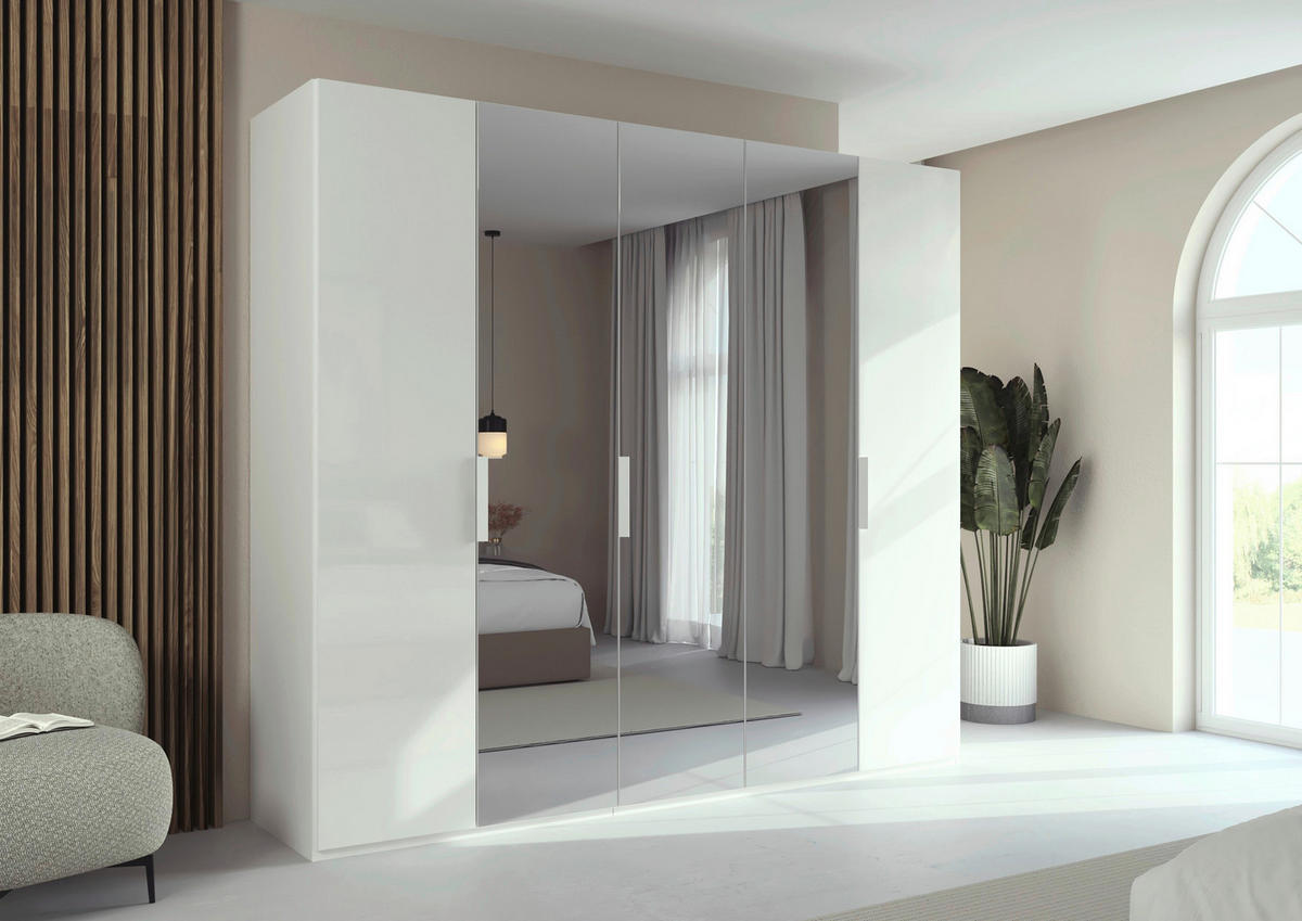 DREHTÜRENSCHRANK 251/223/61 cm,  in Weiß, 5-türig  - Weiß, Basics, Glas/Holzwerkstoff (251/223/61cm) - Novel