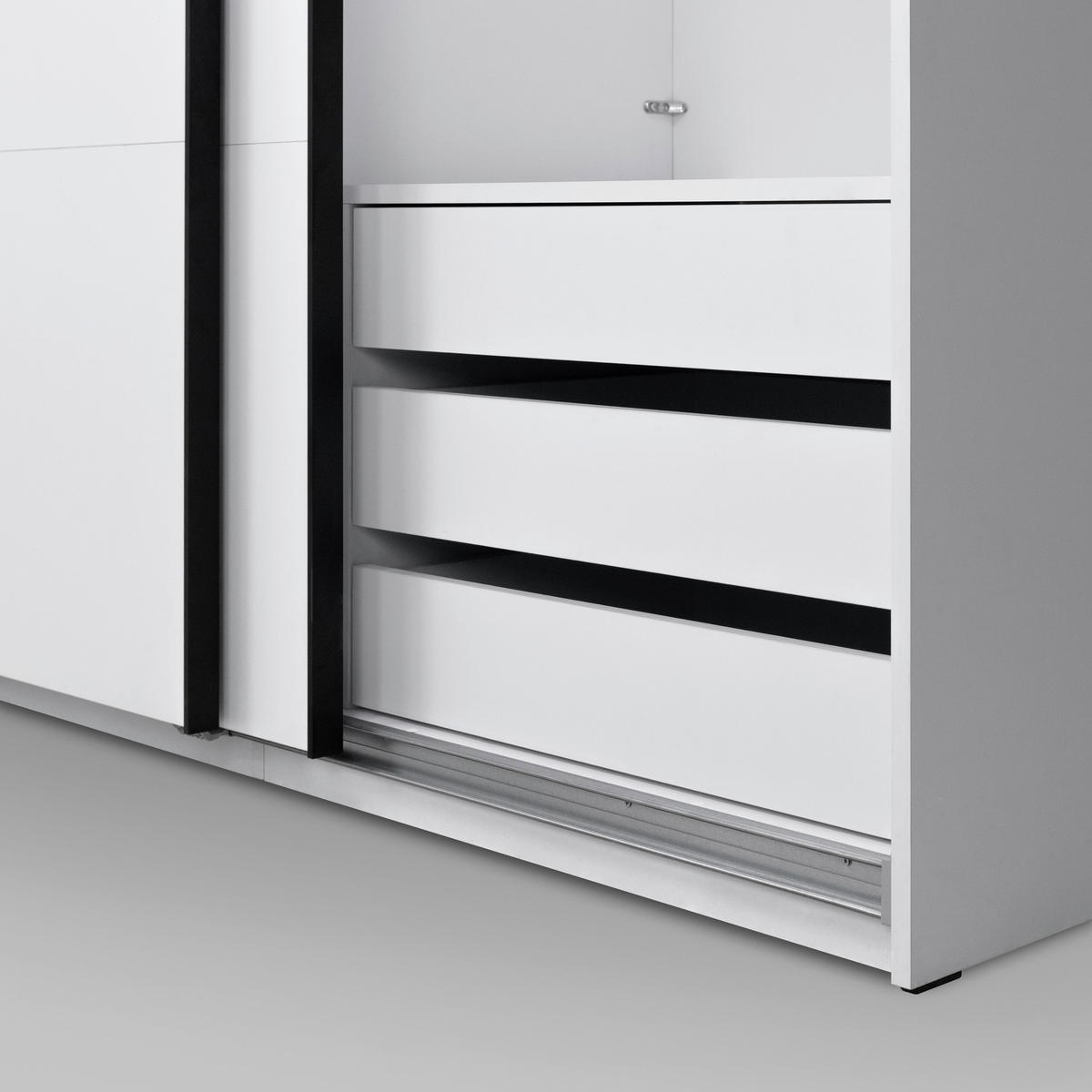 SCHIEBETÜRENSCHRANK 150/211,5/61,5 cm 2-türig Weiß  - Schwarz/Weiß, MODERN, Holzwerkstoff/Metall (150/211,5/61,5cm) - MID.YOU