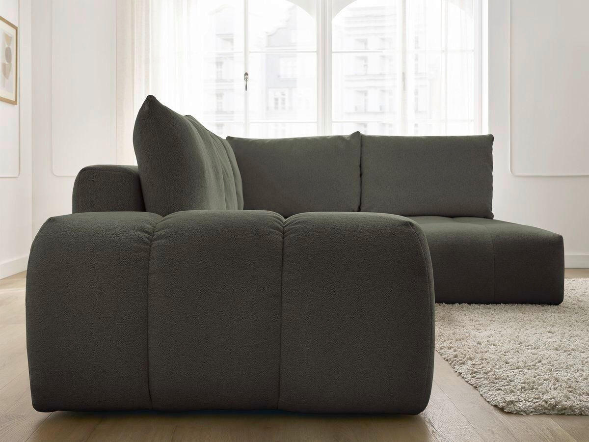 ECKSCHLAFSOFA EVEREST  mit Rücken echt, Armteil links, Armteil rechts Flachgewebe Grün  - Schwarz/Grün, MODERN, Kunststoff/Textil (320/212cm)