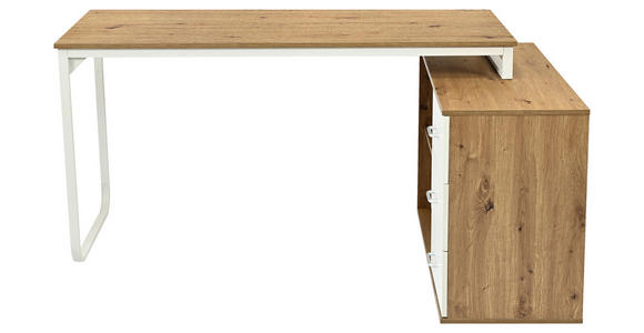 ECKSCHREIBTISCH 156/100/75 cm Silberfarben, Weiß, Eiche Artisan  - Silberfarben/Weiß, Design, Holzwerkstoff/Metall (156/100/75cm) - Carryhome