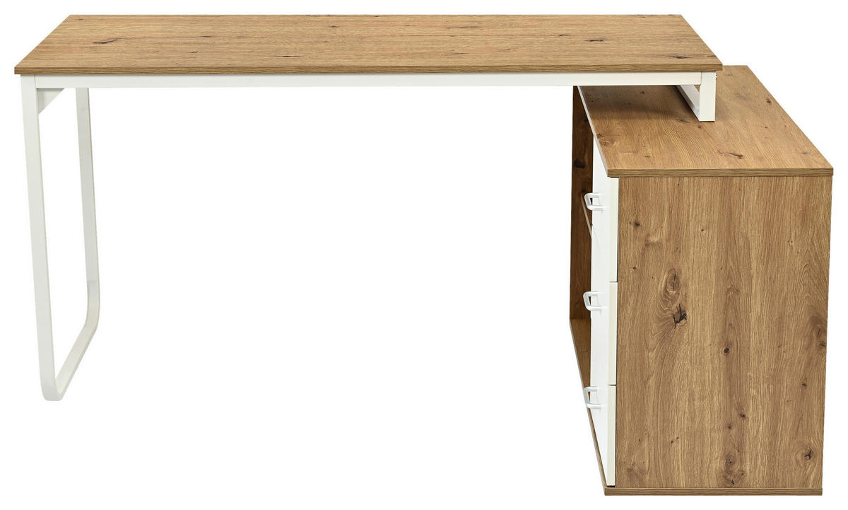 ECKSCHREIBTISCH 156/100/75 cm  in Silberfarben, Weiß, Eiche Artisan  - Silberfarben/Weiß, Design, Holzwerkstoff/Metall (156/100/75cm) - Carryhome
