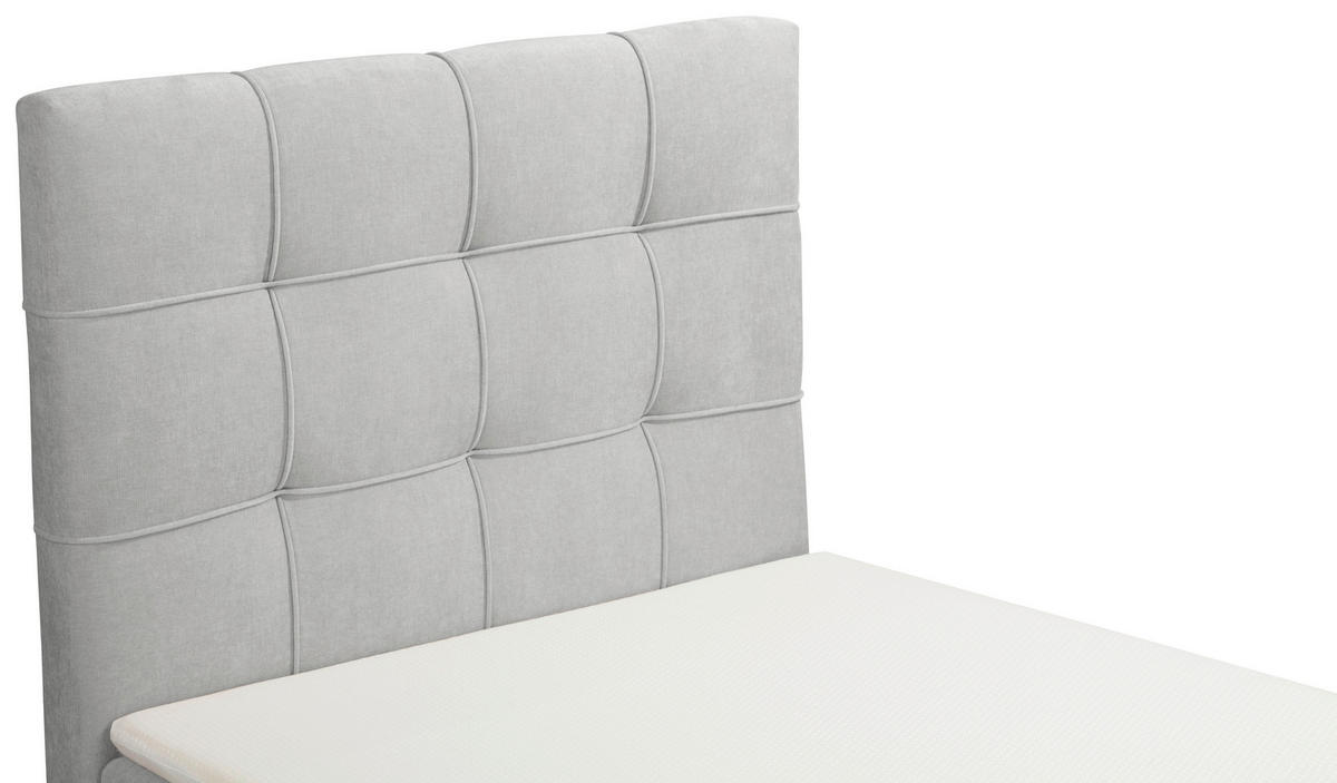 BOXBETT 100/200 cm,  in Hellgrau, Matratze, gepolstertes Kopfteil, Bettkasten, Topper, H3 = fest  - Hellgrau/Schwarz, Basics, Kunststoff/Textil (100/200cm) - Chameo