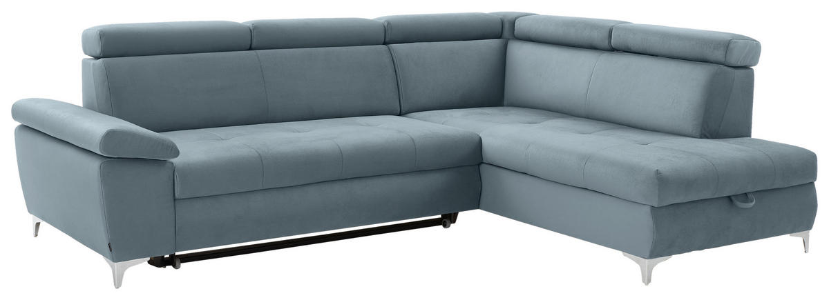 ECKSOFA in Mikrofaser Hellblau  - Chromfarben/Hellblau, Konventionell, Textil/Metall (271/206cm) - Carryhome