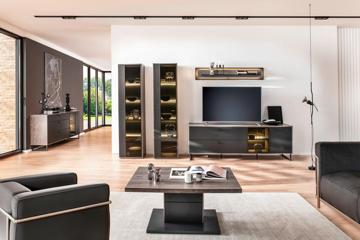 HYLLKOMBINATION  i svart, ekfärgad  339/190/50 cm  - svart/antracit, Design, metall/trämaterial (339/190/50cm) - MID.YOU