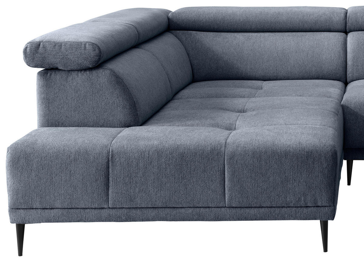 ECKSOFA Chenille Hellblau  - Schwarz/Hellblau, Konventionell, Textil/Metall (225/305cm) - Livetastic