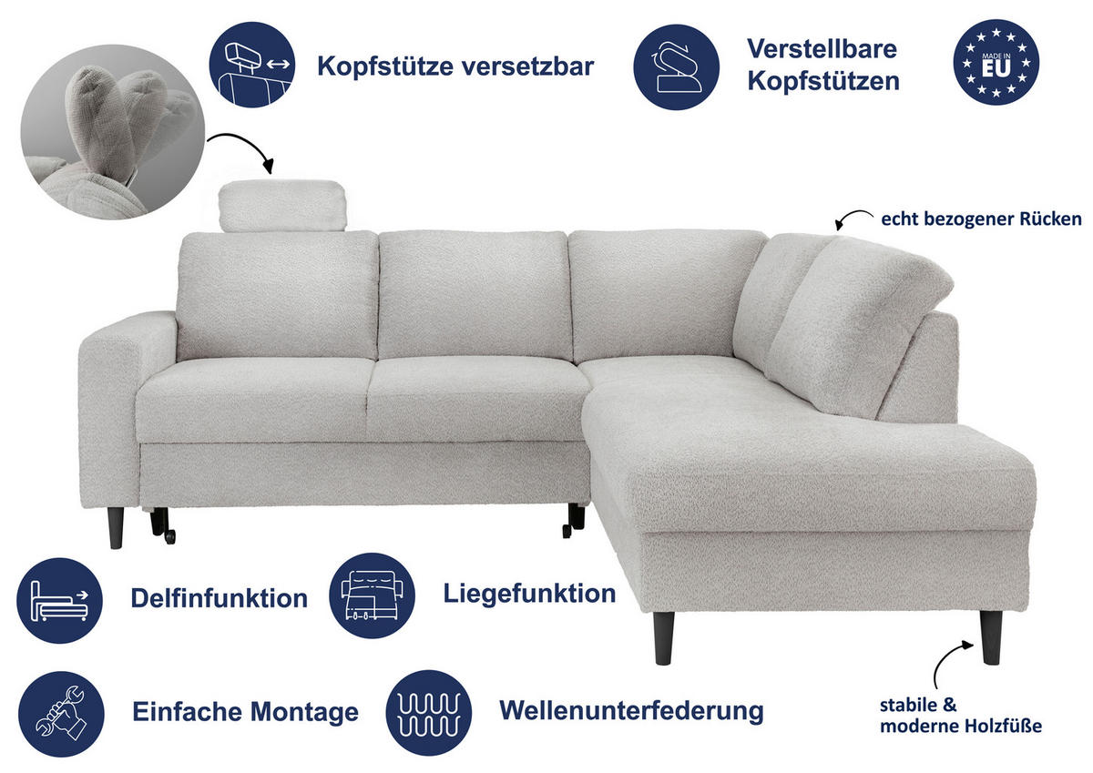 ECKSCHLAFSOFA in Anthrazit Textil   - Anthrazit/Schwarz, Modern, Holz/Textil (242/200cm) - Livetastic