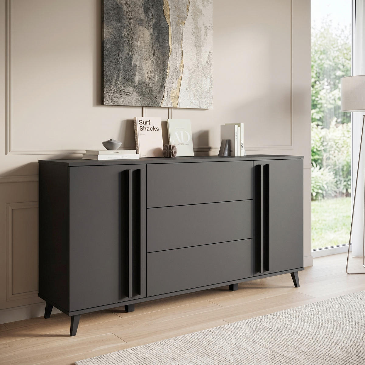SIDEBOARD Helsinki 150/77,8/39,5 cm 3 Schublade(n)  - Schwarz, Trend, Holzwerkstoff/Kunststoff (150/77,8/39,5cm) - P & B