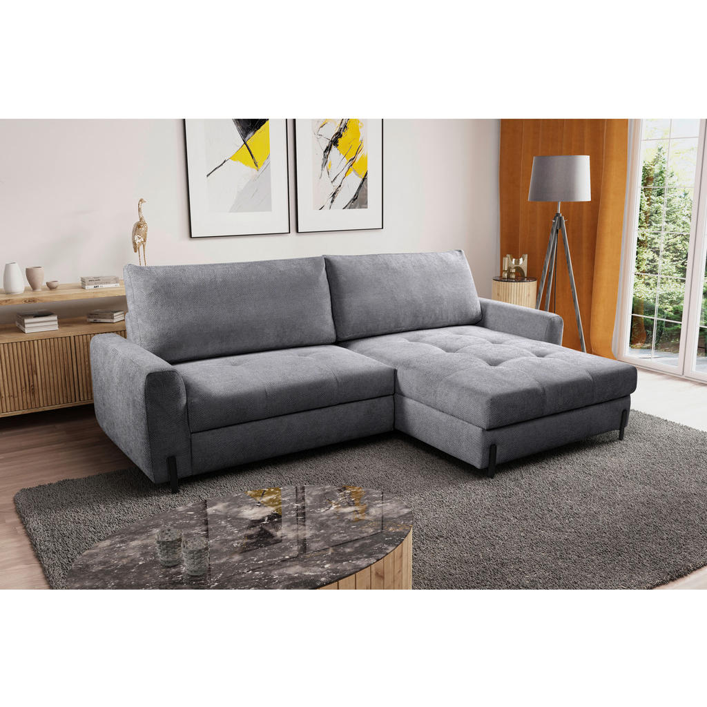 Thumbnail - Mid.you Ecksofa, Grau, Textil, 3-Sitzer, Ottomane rechts, L-Form, 265x162 cm, Made in EU, Liegefunktion, Rücken echt, Wo...