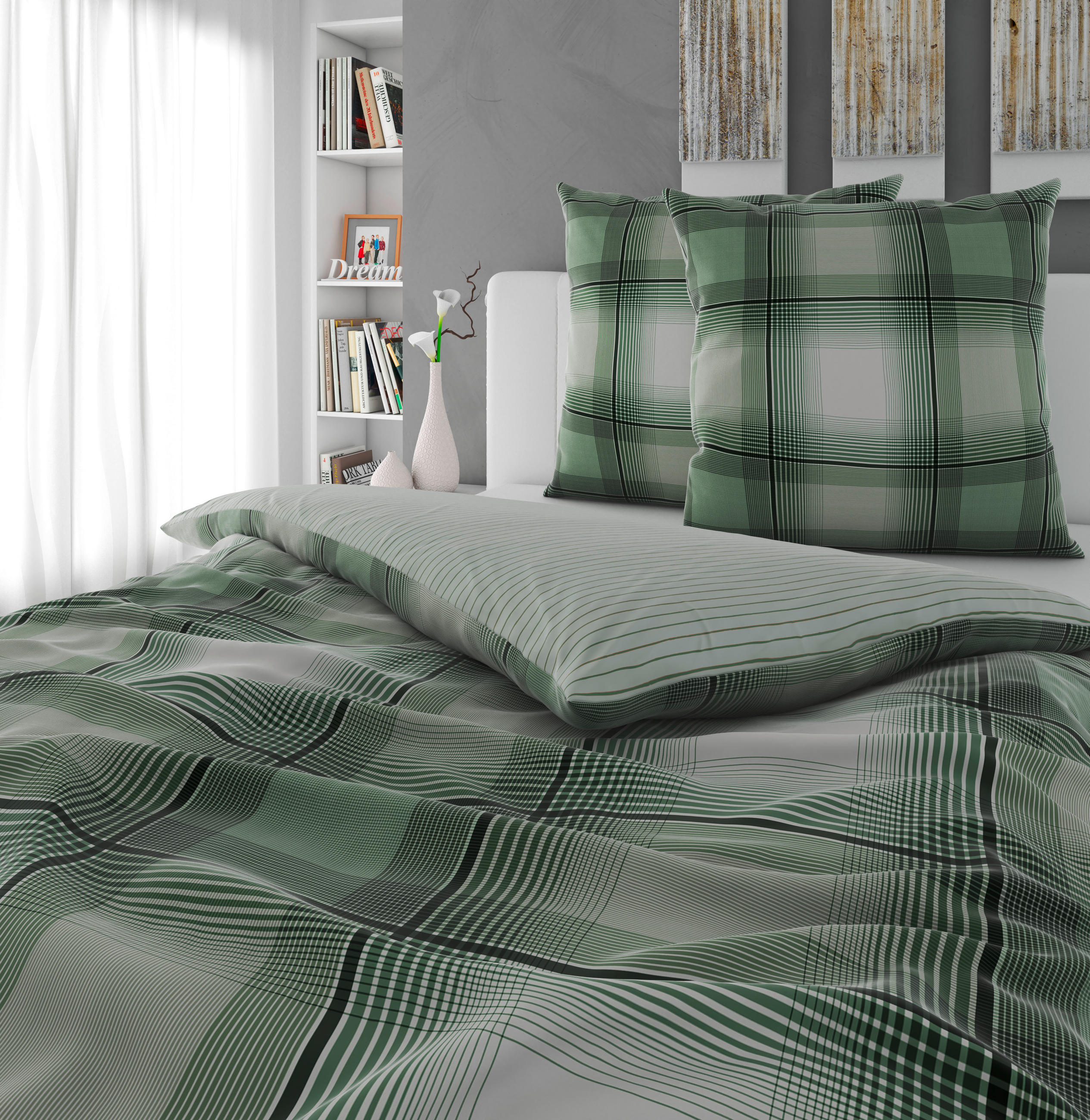 WENDEBETTWÄSCHE Satin 200/200 cm  - Grün, Textil (200/200cm) - Novel