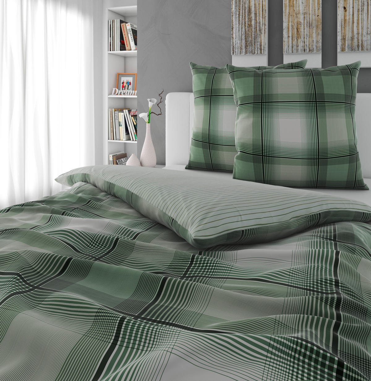 WENDEBETTWÄSCHE Satin 200/200 cm  - Grün, Textil (200/200cm) - Novel