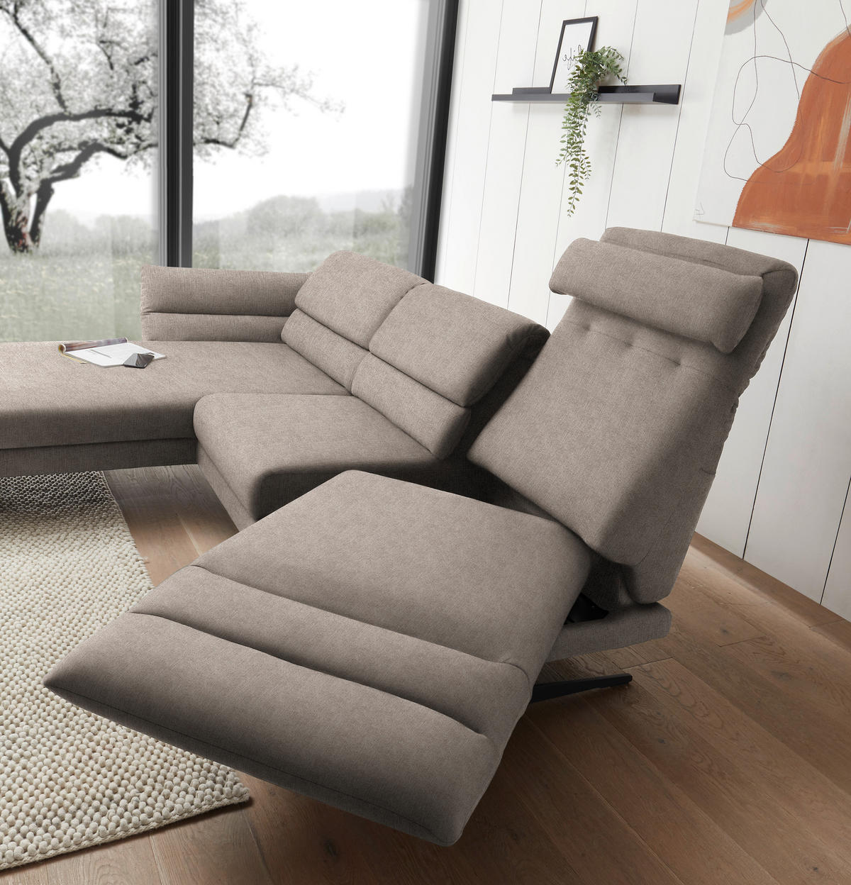 ECKSOFA in Flachgewebe Taupe  - Taupe/Schwarz, Design, Textil/Metall (176-217/279-327cm) - Dieter Knoll