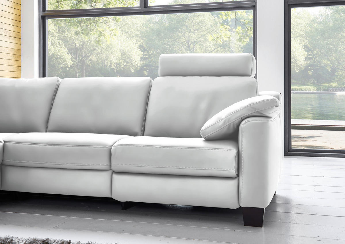 ECKSOFA in Echtleder Weiß  235/259 cm  - Eichefarben/Weiß, Design, Leder/Holz (235/259cm) - Valdera