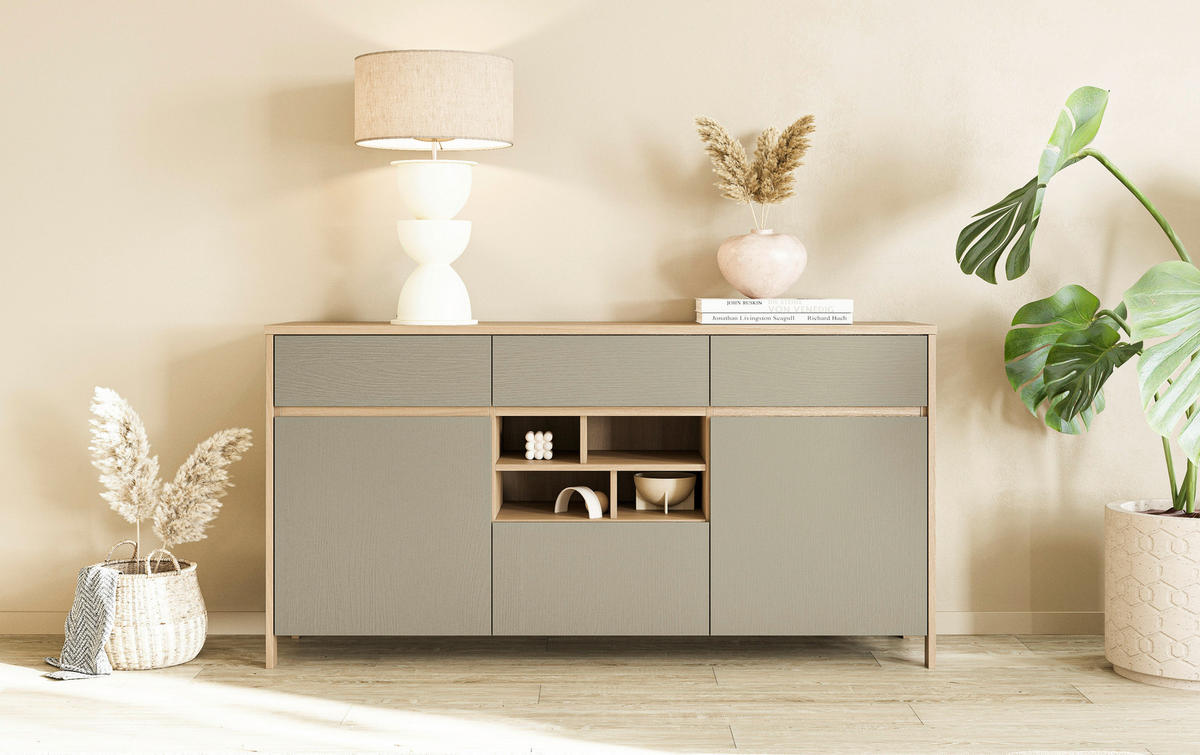 SIDEBOARD  164/85/39 cm 3 Schublade(n)  - Eukalyptusholzfarben/Eichefarben, Design, Holzwerkstoff (164/85/39cm) - MID.YOU