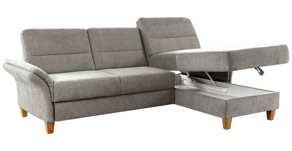 ECKSOFA inkl. Funktion Graubraun Flachgewebe  - Eichefarben/Graubraun, KONVENTIONELL, Holz/Textil (252/162cm) - Cantus