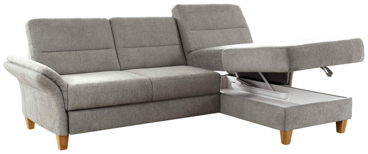 ECKSOFA in Flachgewebe Graubraun  - Eichefarben/Graubraun, Konventionell, Holz/Textil (252/162cm) - Sit & More