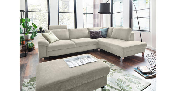 ECKSOFA in Velours Creme  - Chromfarben/Creme, Design, Textil/Metall (281/200cm) - Hom`in