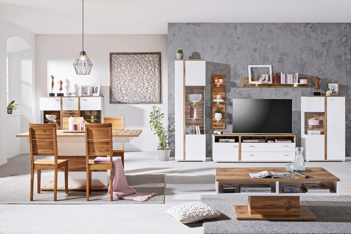 TV KOMODA bela, boja hrasta  - boja hroma/boja hrasta, Moderno, metal/pločasti materijal (160/54/46cm) - Hom`in