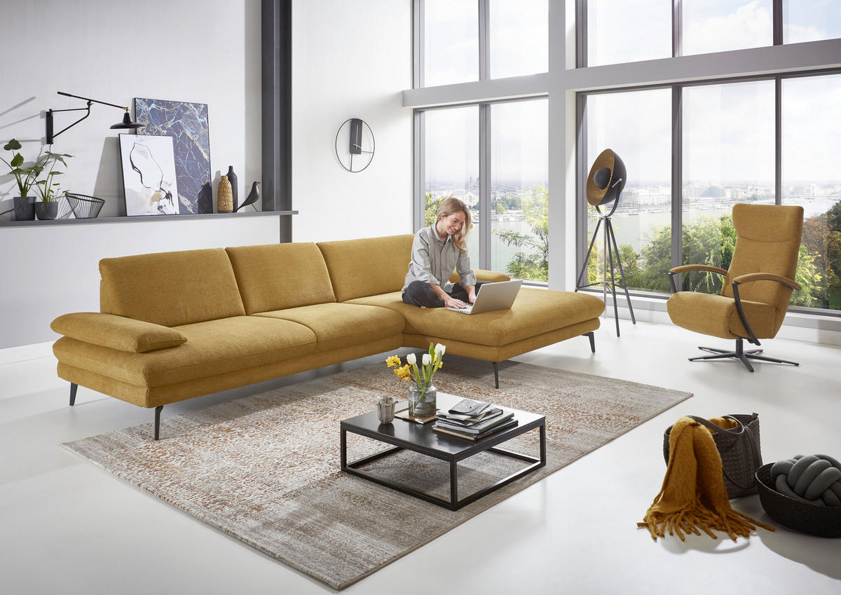 ECKSOFA in Chenille Currygelb  - Currygelb/Schwarz, Design, Textil/Metall (310/180cm) - Dieter Knoll