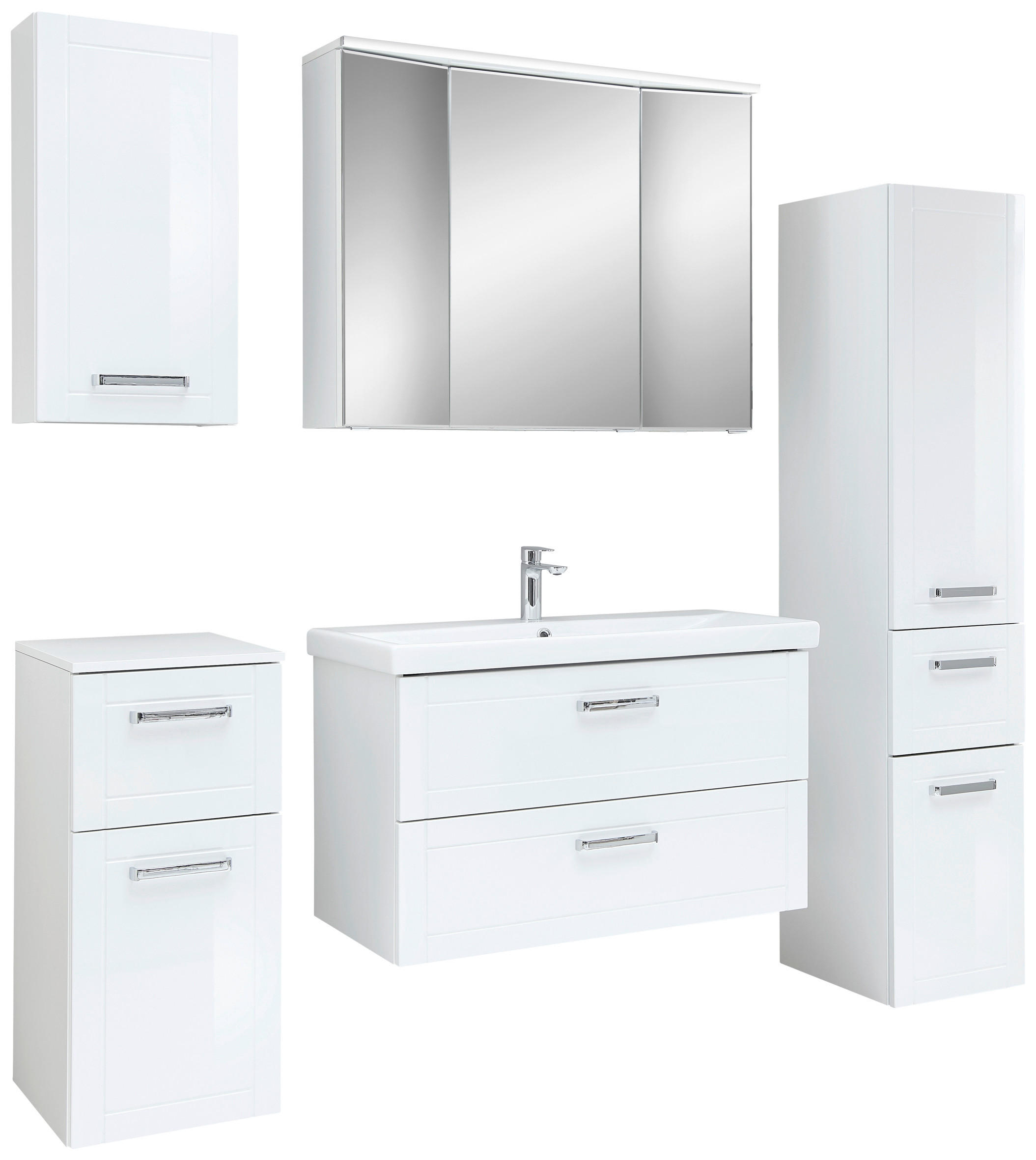 BADEZIMMER 6-teilig  in 160 cm  - Chromfarben/Weiß Hochglanz, MODERN, Glas/Keramik (160cm) - Sadena
