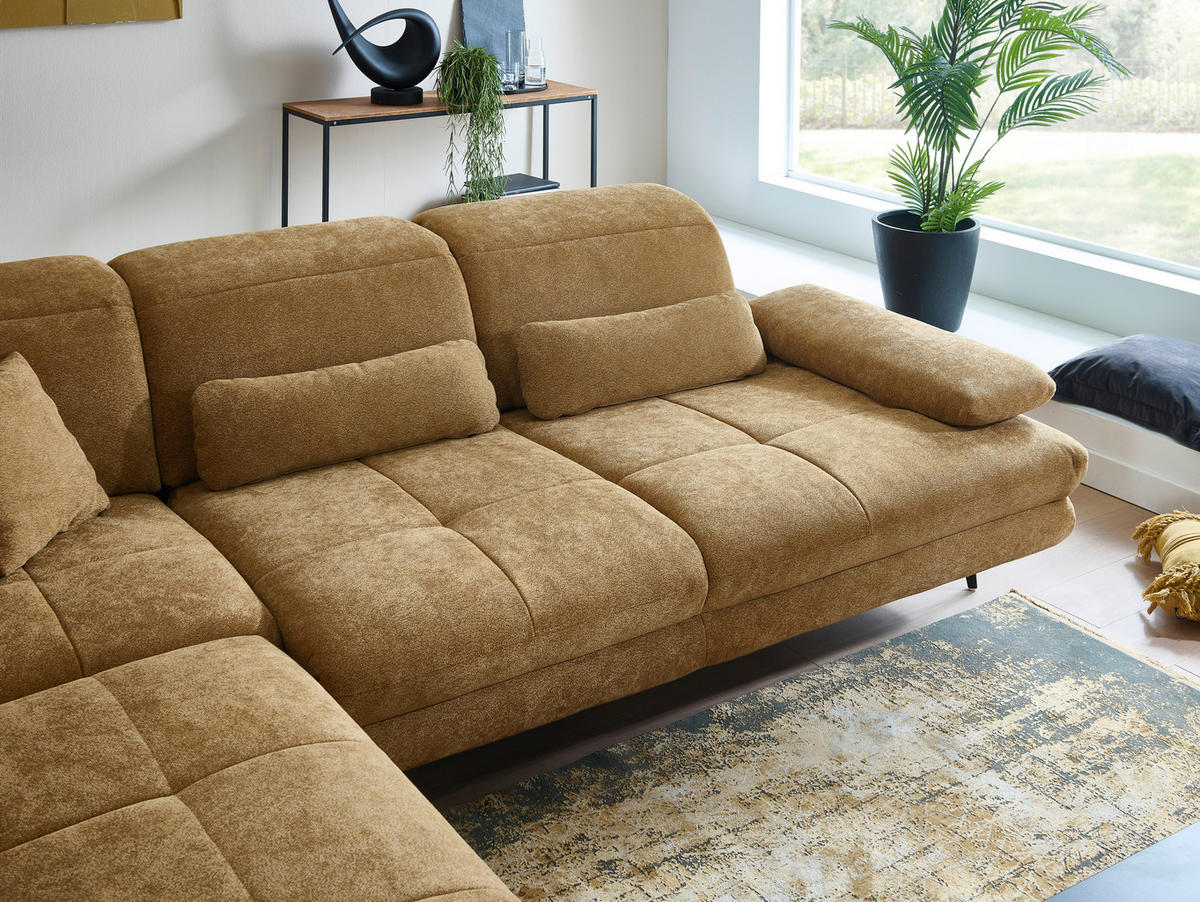 ECKSOFA Beldomo System Dunkelgelb Chenille Rücken echt, Kopfteilverstellung  - Dunkelgelb/Schwarz, Design, Textil/Metall (235/311cm) - Beldomo System