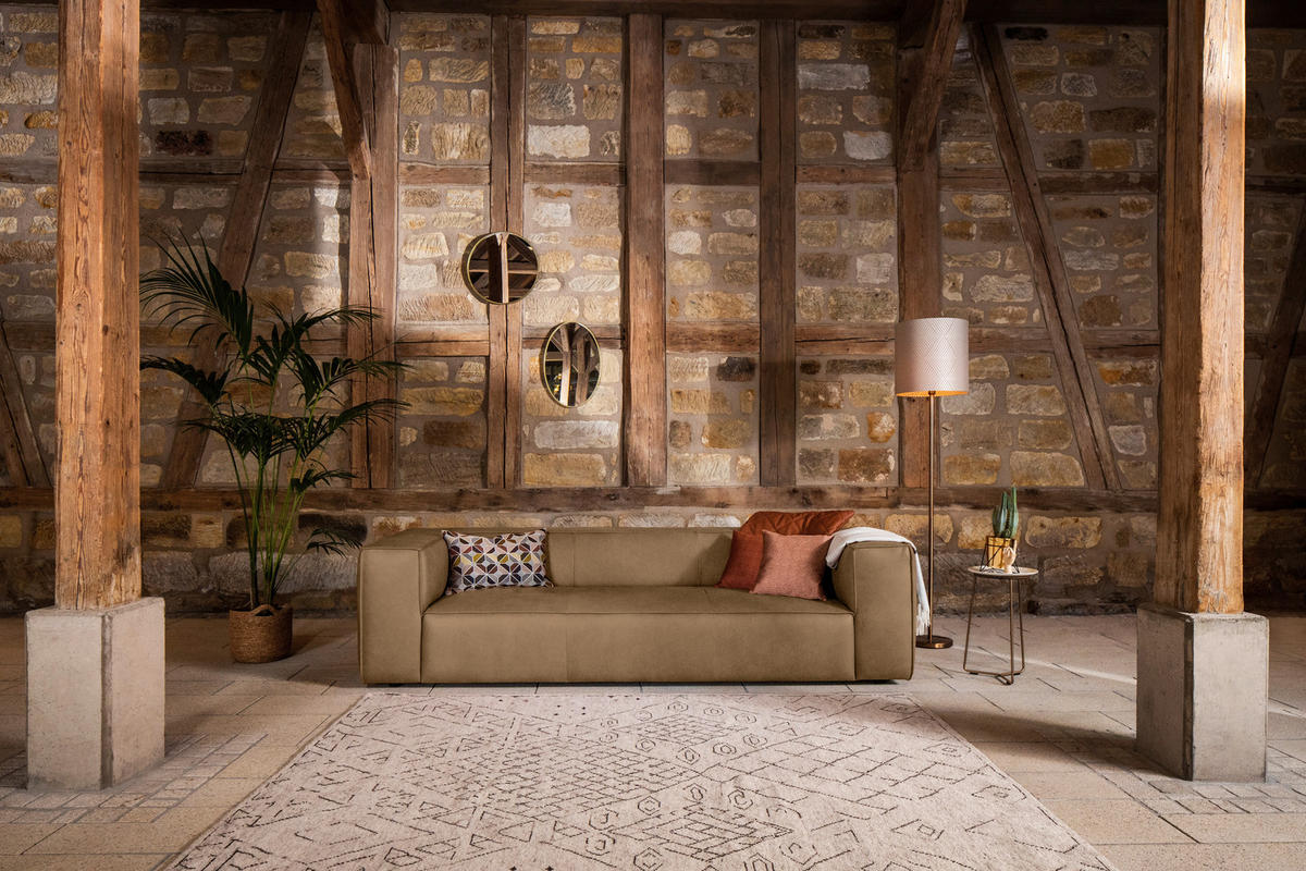 3-SITZER-SOFA around the block Echtleder Fango  - Fango/Schwarz, MODERN, Leder/Kunststoff (260/66/104cm) - Chilliano