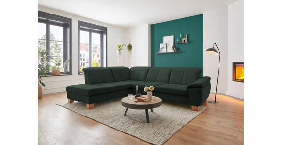 ECKSOFA in Flachgewebe Dunkelgrün  - Wildeiche/Dunkelgrün, Natur, Holz/Textil (243/301cm) - Voleo