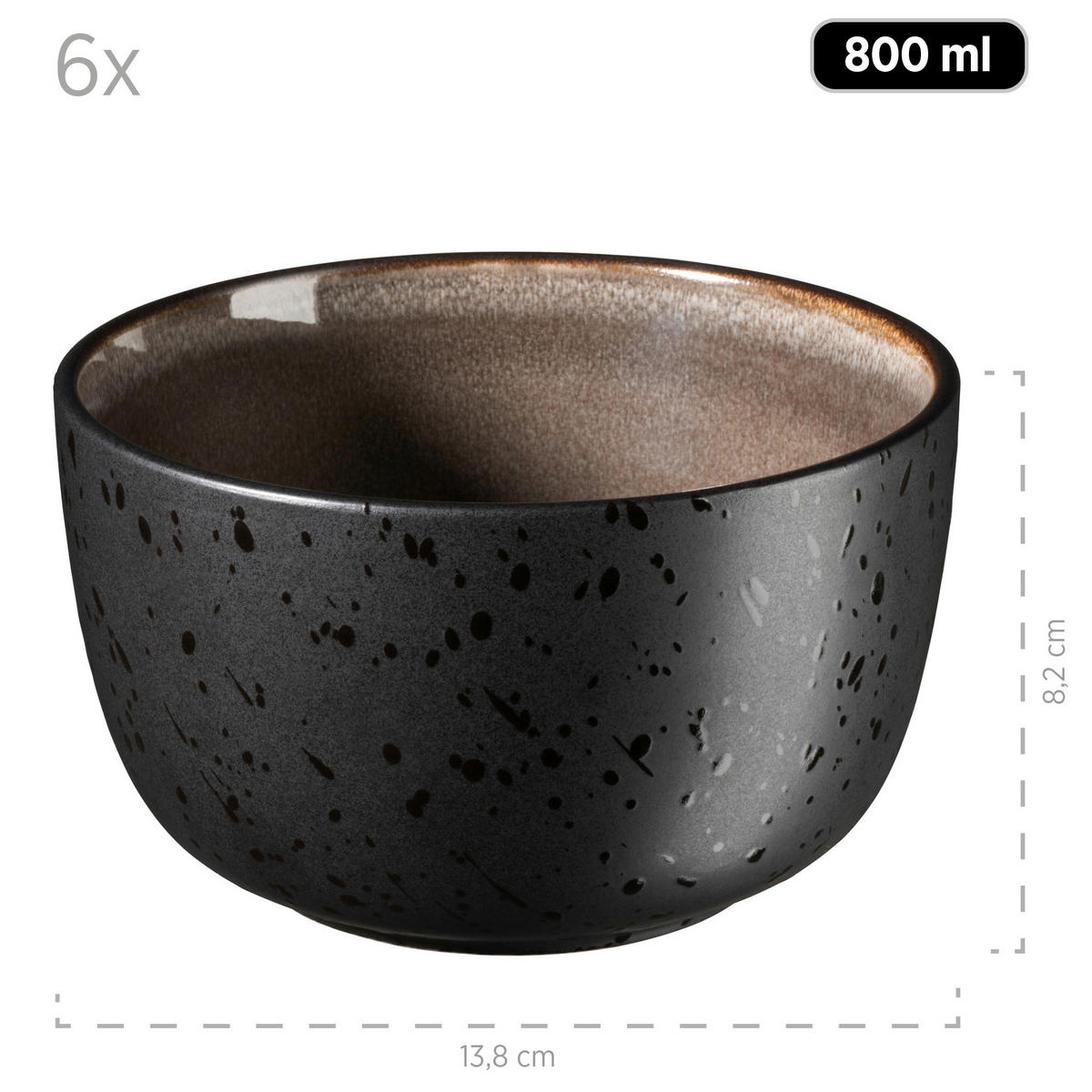 FRÜHSTÜCKSSERVICE 18-teilig  - Greige/Schwarz, Basics, Keramik - Mäser