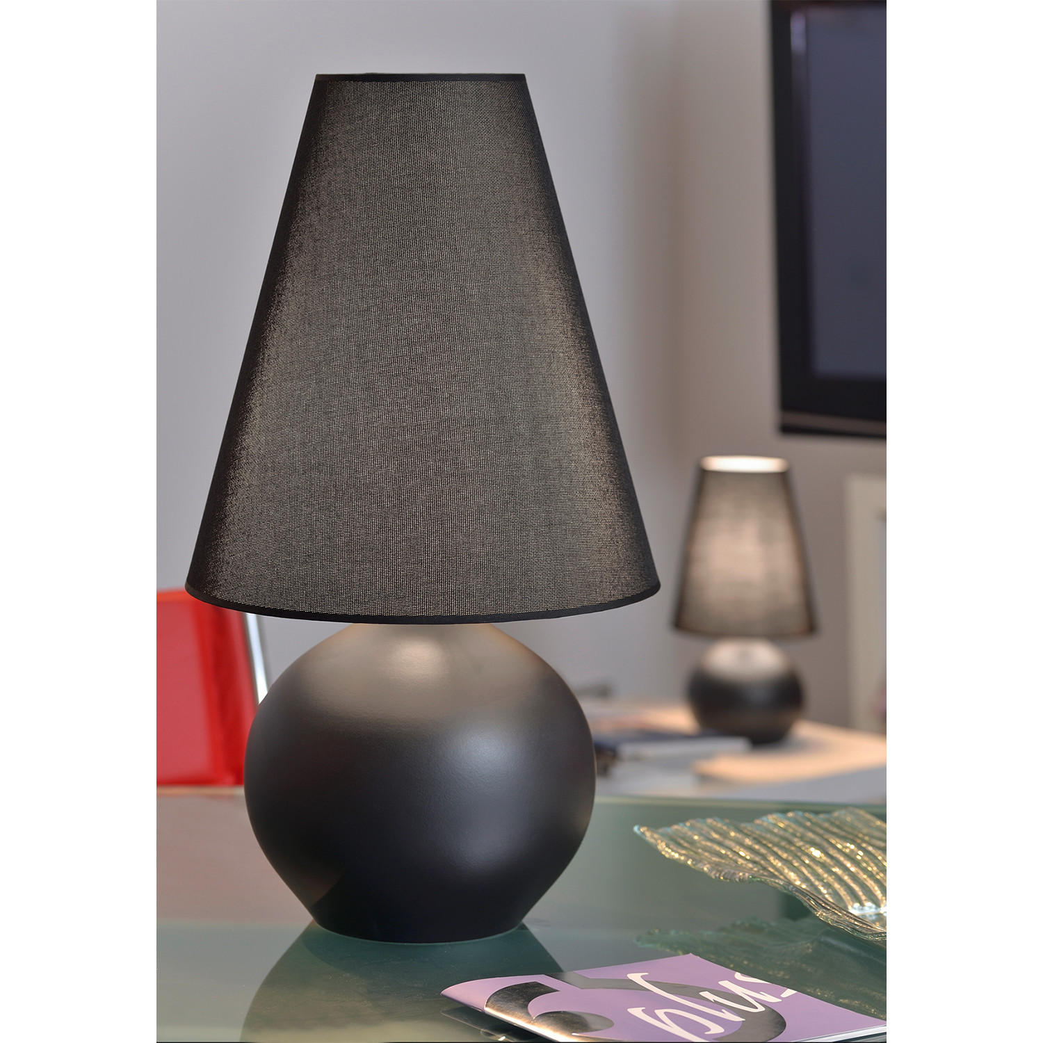 STOLNÍ LAMPA, E27, 20/40 cm  - černá, Konvenční, textil/keramika (20/40cm)