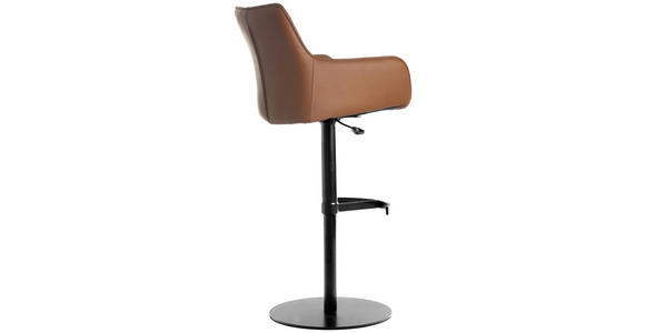 BARHOCKER Echtleder Schwarz, Cognac Eisen Lederauswahl, Sitzfläche 360° drehbar, automatische Rückholfunktion  - Cognac/Schwarz, Design, Leder/Metall (54/92-112/55cm) - Novel