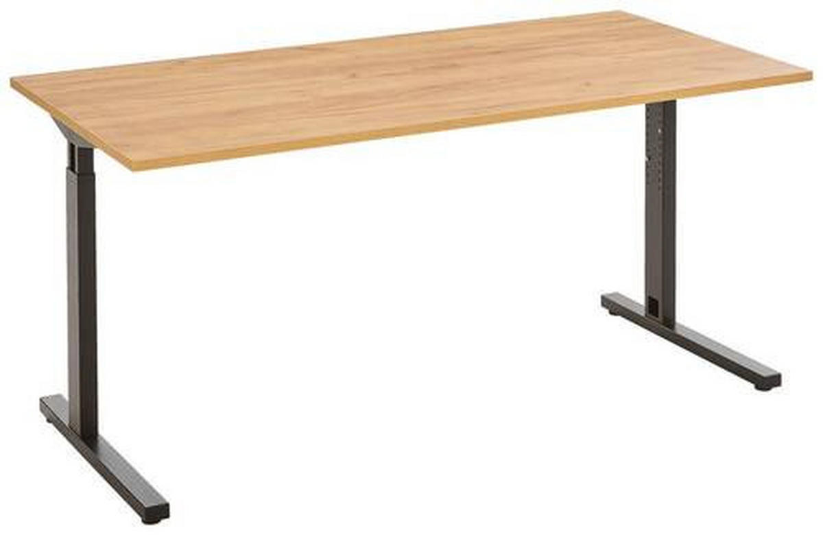 PISALNA MIZA leseni material barve hrasta  - črna/barve hrasta, Moderno, kovina/leseni material (160/80/70-80cm) - Novel