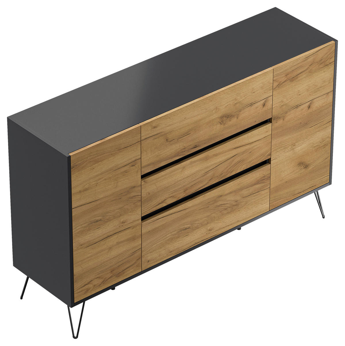 SIDEBOARD Posseik Industrial 155/93,6/42 cm 3 Schublade(n)  - Eichefarben/Graphitfarben, Design, Holzwerkstoff/Metall (155/93,6/42cm) - P & B
