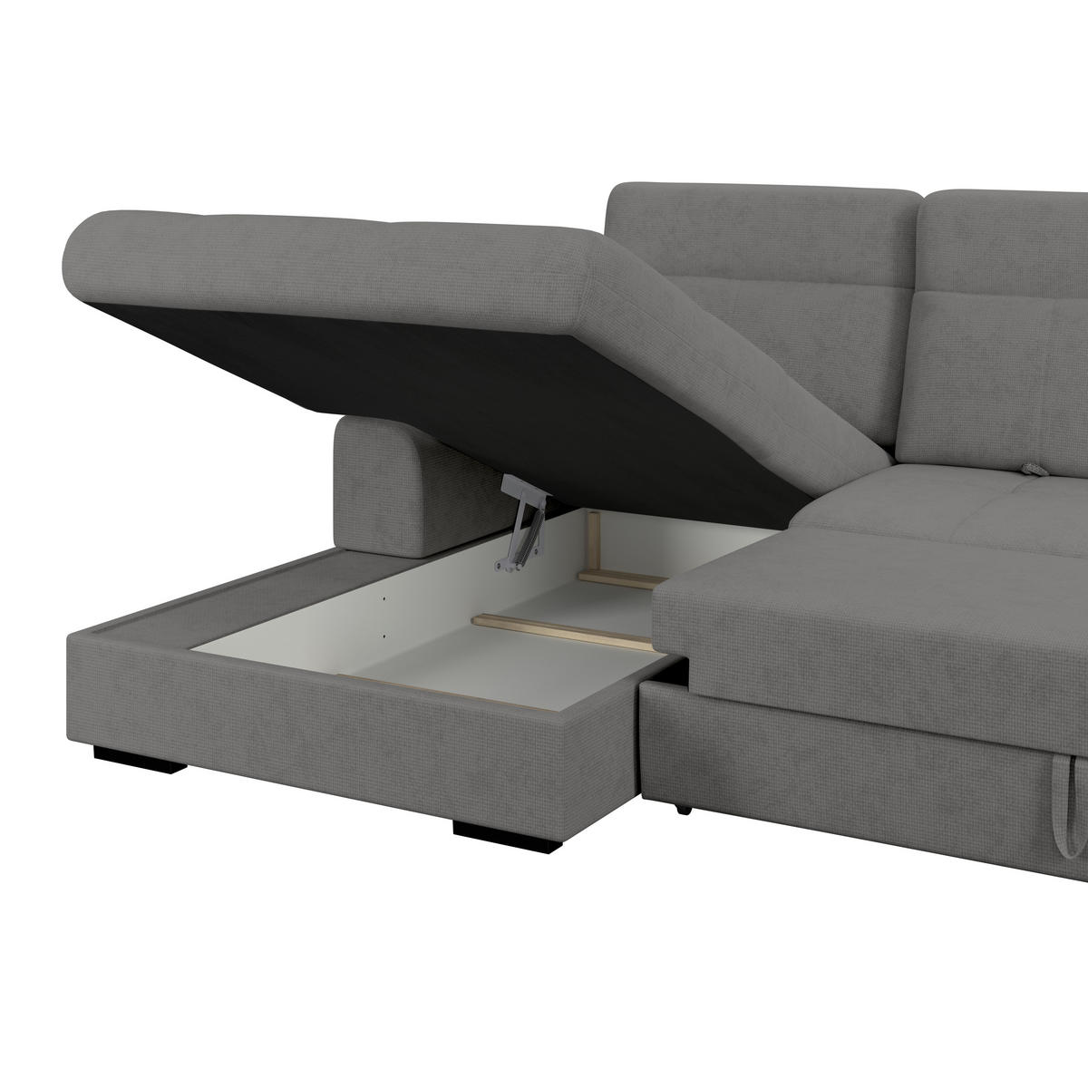 ECKSOFA Anthrazit Chenille Rücken echt, Kopfteilverstellung  - Anthrazit/Schwarz, KONVENTIONELL, Holz/Textil (203/286cm) - MID.YOU