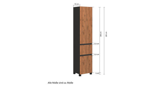 HOCHSCHRANK 40/180/35 cm  - Eiche Wotan/Graphitfarben, Natur, Holzwerkstoff/Kunststoff (40/180/35cm) - Xora