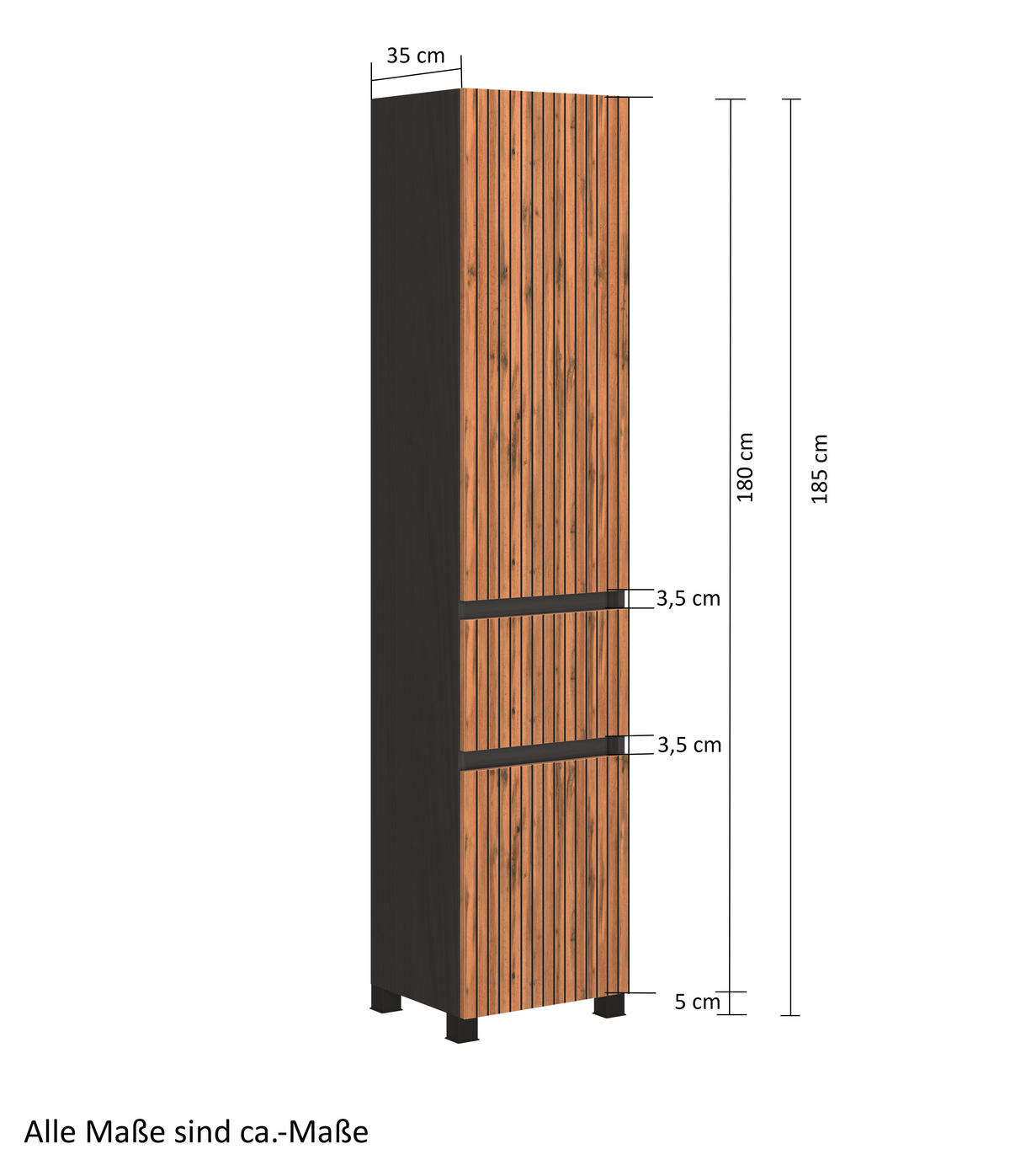 HOCHSCHRANK 40/180/35 cm  - Eiche Wotan/Graphitfarben, Natur, Holzwerkstoff/Kunststoff (40/180/35cm) - Xora