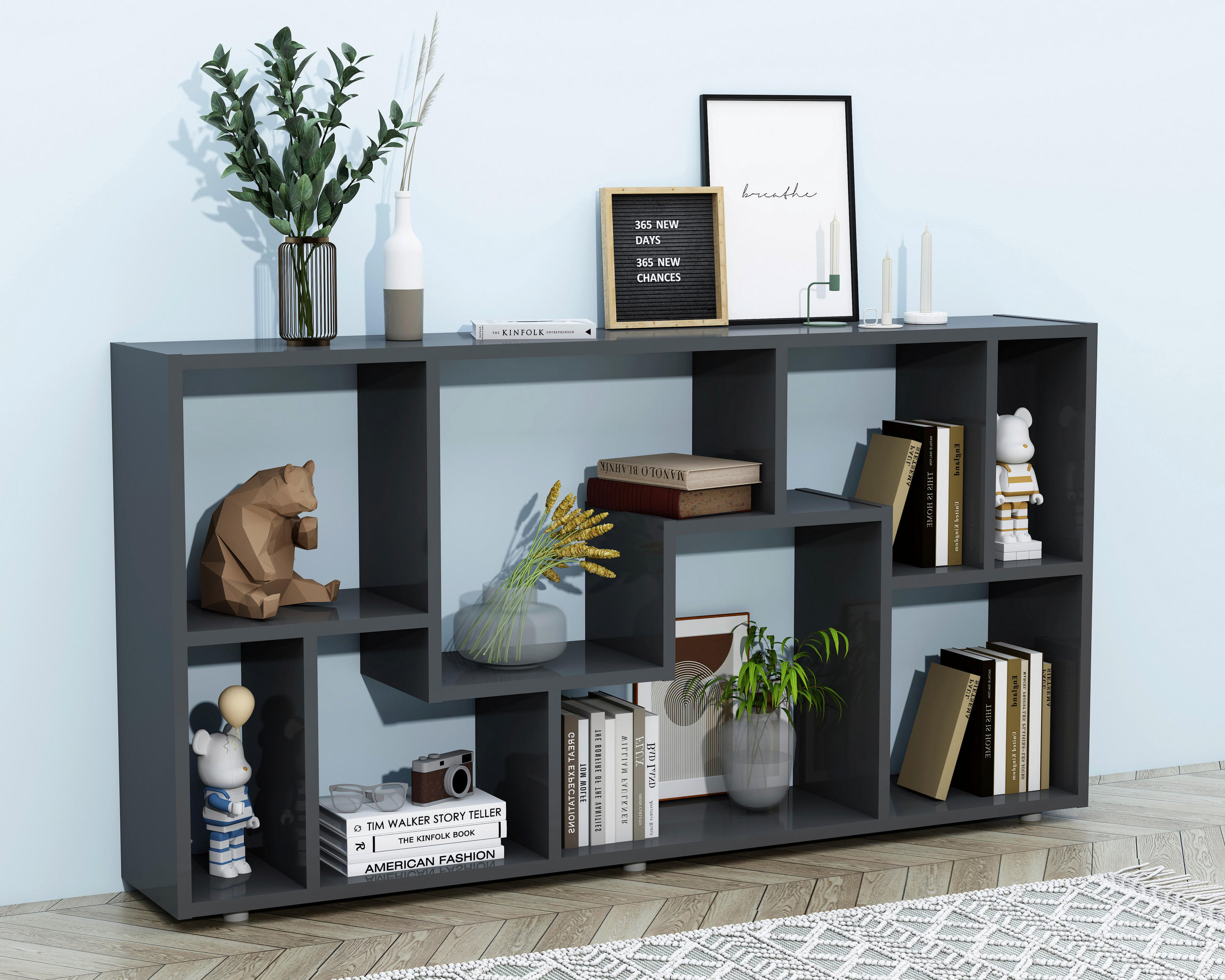 REGAL  116/58/20 cm Anthrazit  - Anthrazit/Silberfarben, Design, Holzwerkstoff/Kunststoff (116/58/20cm) - MID.YOU