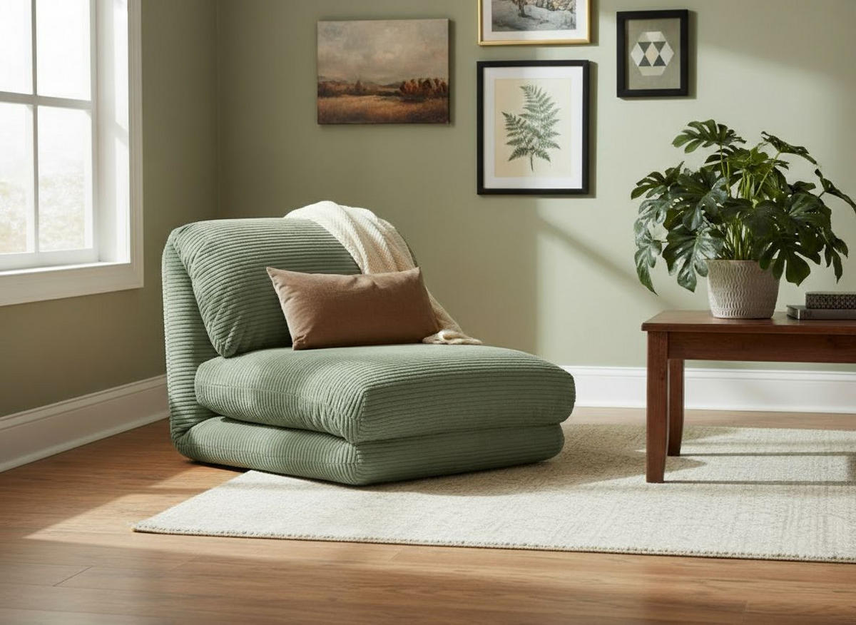 BÄDDFÅTÖLJ i manchester olivgrön  - olivgrön, Design, metall/textil (82/58/78cm) - Livetastic